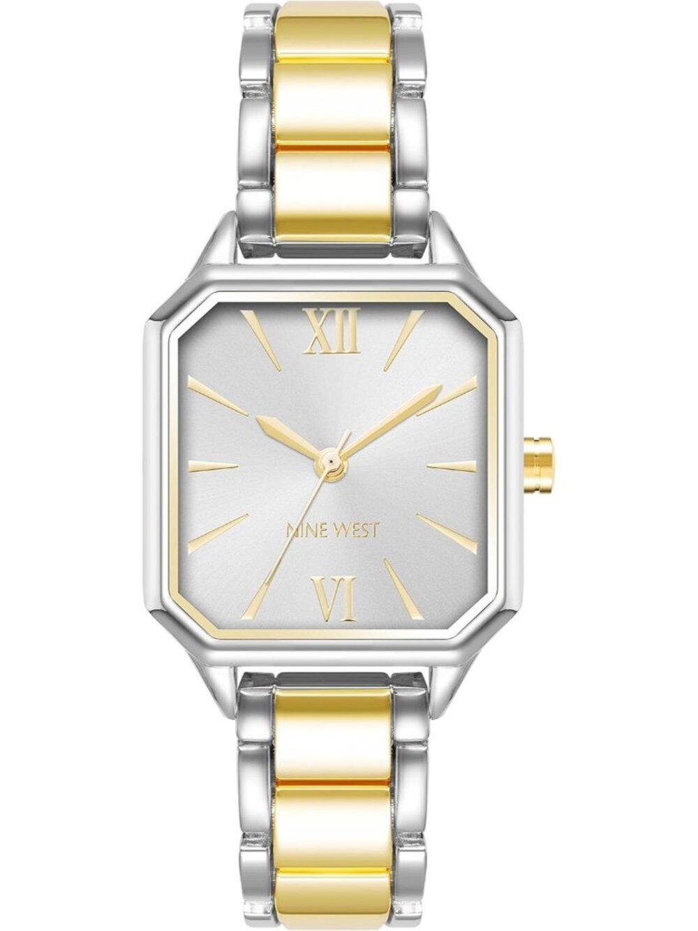 Nine West Women's Silver And Gold Analog Quartz Sunray Octagonal Bracelet Watch